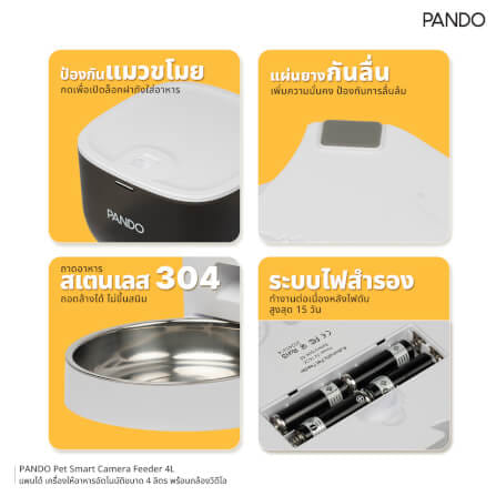 เครื่องให้อาหารอัตโนมัติ PANDO ขนาด 4 ลิตร (พร้อมกล้องวิดีโอ)_3